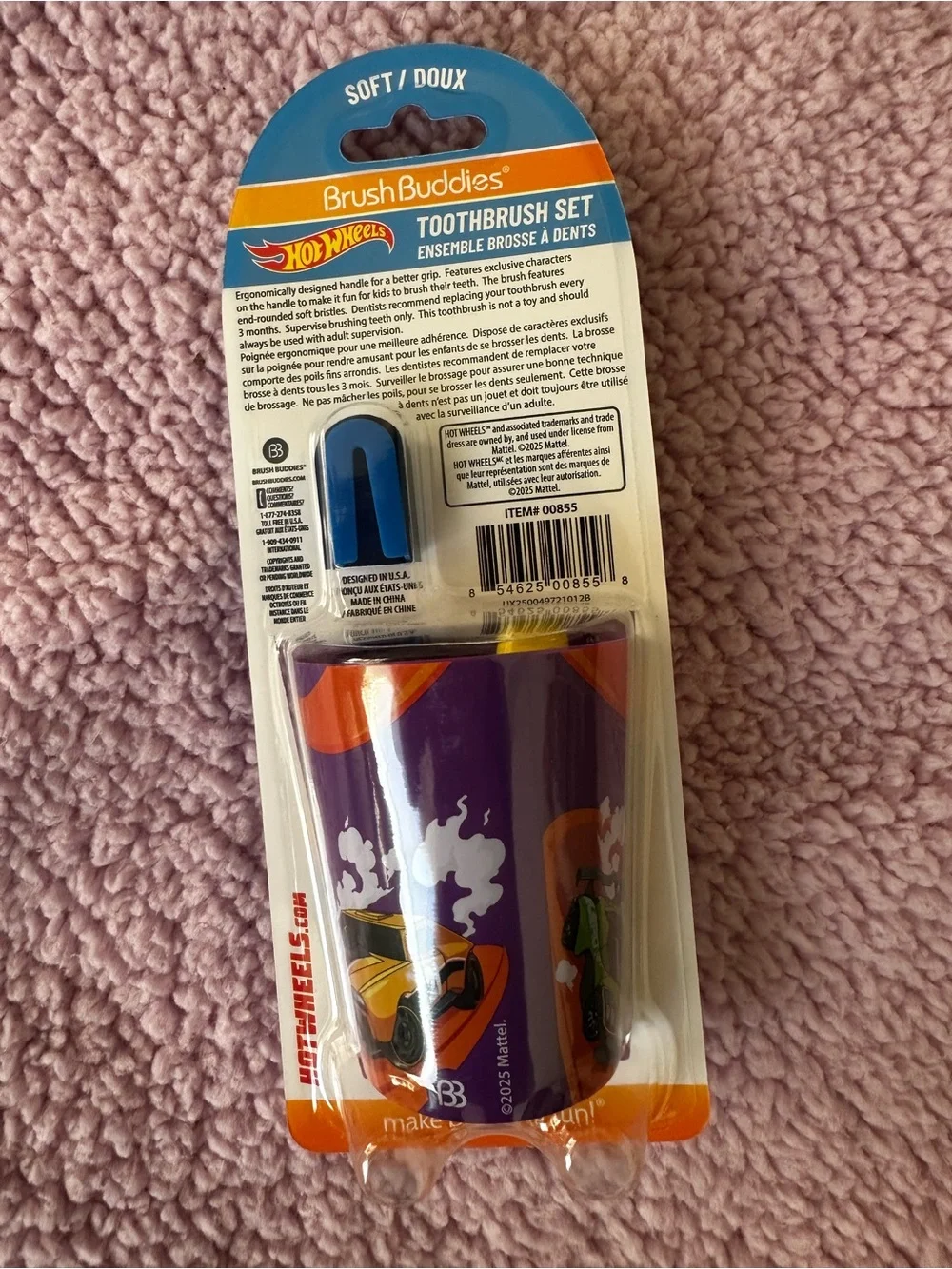 Hot Wheels Kids Toothbrush & Rinsing Cup Set - Yellow, Blue, Orange